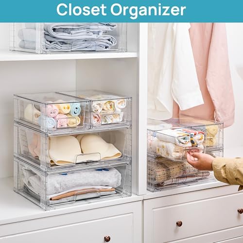 Vtopmart Clear Stackable Storage Drawers, 5 Pack Wide Storage Set - Image 6