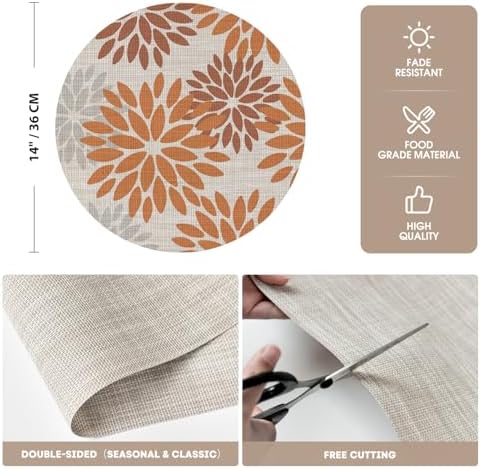 Artoid Mode Orange Dahlia Plastic Round Placemats Set of 4, 14 Inch Seasonal - Image 6