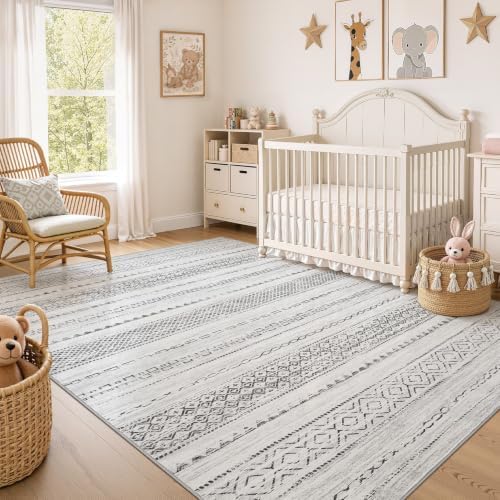 Nakagishi Boho 6x8 Area Rug Living Room Rugs Machine Washable Gray - Image 7