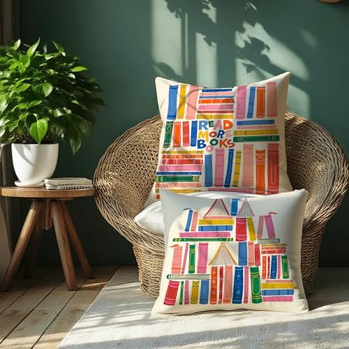 Read More Books Pillow Covers 18x18 Set of 2, Book Reading Nook Corner - Image 6