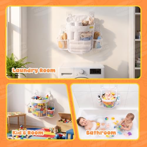 3 Compartments Bath Toy Storage Organizer, Mesh Shower Caddy - Image 7