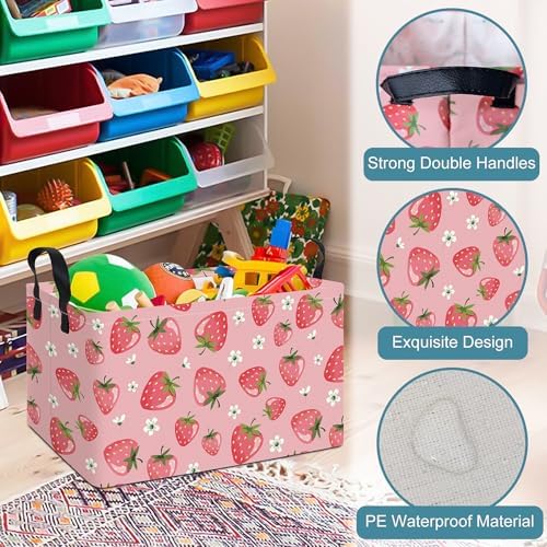 Rectangular Strawberry Fabric Storage Basket - Image 7