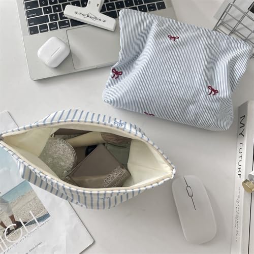 Flat Makeup Bag for Women, Zipper Cosmetic Pouch for Purse, Stripe Butterfly - Image 7