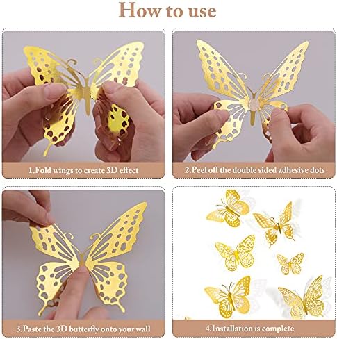 SAOROPEB 3D Butterfly Wall Decor 48 Pcs Gold Butterfly Birthday Decorations - Image 6