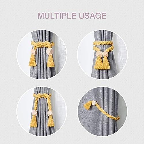 NICEEC 2 Pack Wooden Polyhedron Magnetic Curtain Tiebacks Boho Home Decor Drape - Image 6