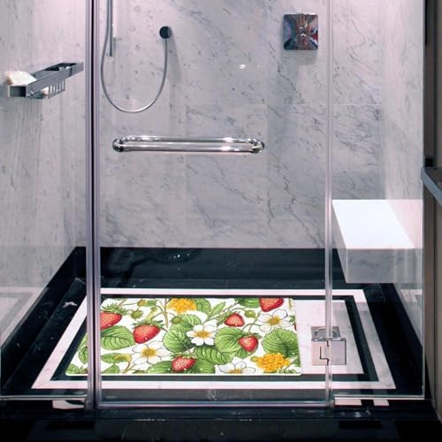 Bathtub Mat Non Slip 26.8x15.1 Inch, Strawberry Floral Shower Mat - Image 5