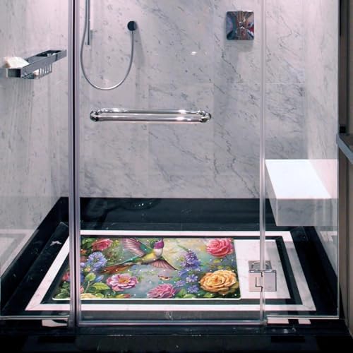 Bathtub Mat Non Slip 26.8x15.1 Inch, Hummingbird and Flower Shower Mat - Image 6