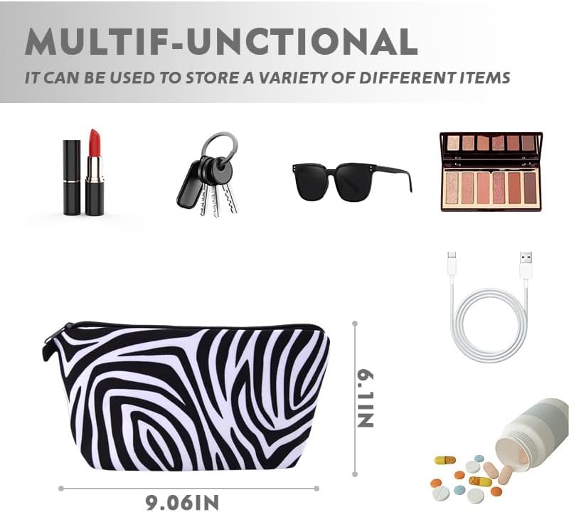 Zebra Print Makeup Bag Pouch for Women Birthday Gifts Idea Black White Make Up - Image 7