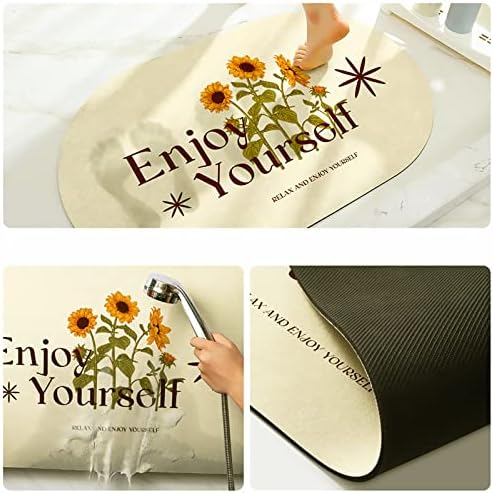 UKELER Floral Bathroom Contour Rug 21.6''×19.6'' Sunflower Absorbent Non Slip - Image 5