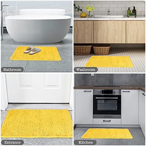 Yeaban Chenille Yellow Bathroom Rug 17"x24", Non-Slip Rubber Backing - Image 6