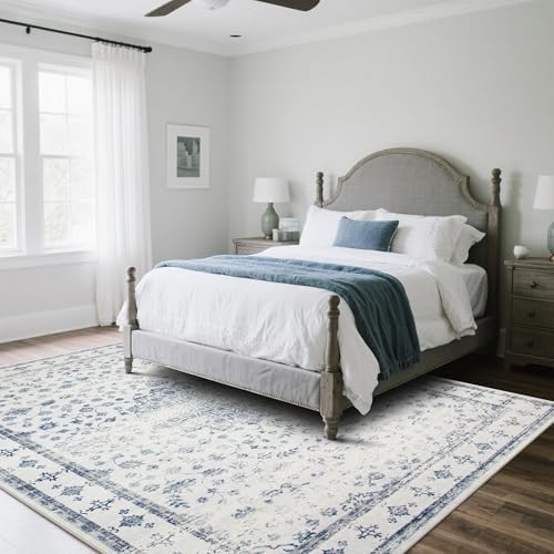 8x10 Washable Area Rugs for Living Room, Dining Room- Blue White - Image 7