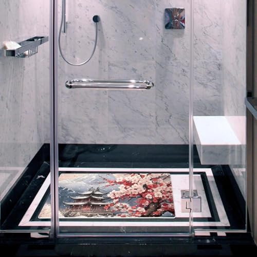 Bathtub Mat Non Slip 26.8x15.1 Inch, Mountain Temple Plum Blossom Shower Mat - Image 6