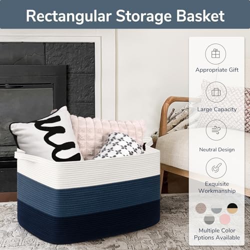 Goodpick 85L Large Blanket Basket 23.6" x 15.7" x 13.8" Cotton Rope Storage - Image 7