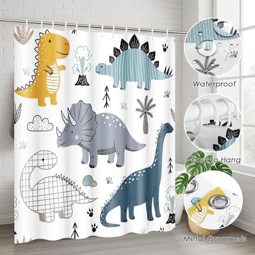 Britimes Bathroom Sets with Shower Curtain and Rugs Set of 4 Dinosaur - Image 6