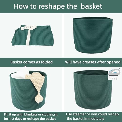 XUANGUO Cotton Rope Basket For Girls Boys Kids 16”X14” dark green - Image 7