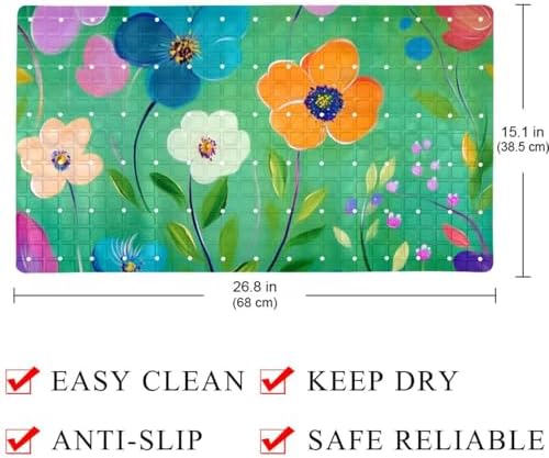 Bathtub Mat Non Slip 26.8x15.1In, Floral Bath Mat - Image 4