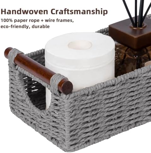 CubesLand Wicker Toilet Storage Basket Tray Organizer W/Cut Out Handle - Image 7
