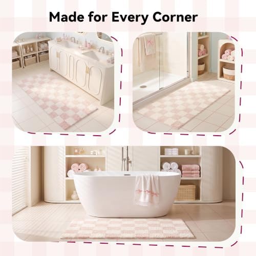 GRANNY SAYS Checkered Pink Runner Bathroom Rug, Cute Bath Mat - Image 7