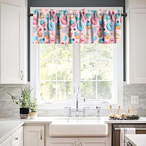 Sweet Food Valances Curtain Cupcakes Donuts Blue Butterfly Pattern Window - Image 6