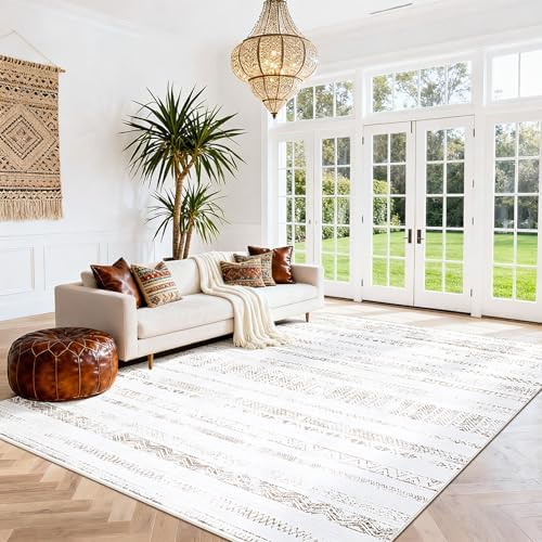 8x10 Washable Area Rugs for Living Room, Dining Room- Morocco White - Image 7