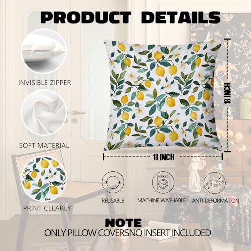 Lemon Floral Botanical Pillow Covers 18x18, Mediterranean Summer Yellow Fruit - Image 6