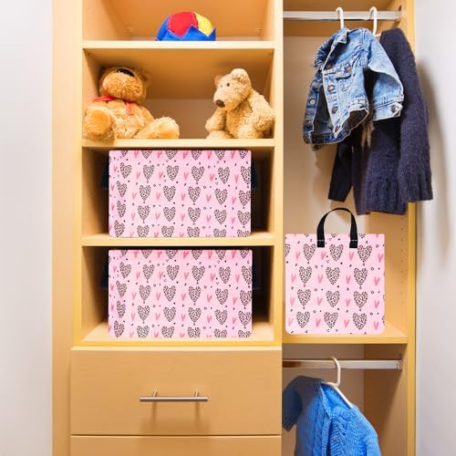 Valentines Basket Rec Heart Print Box Hamper Storage Basket Collapsible - Image 7