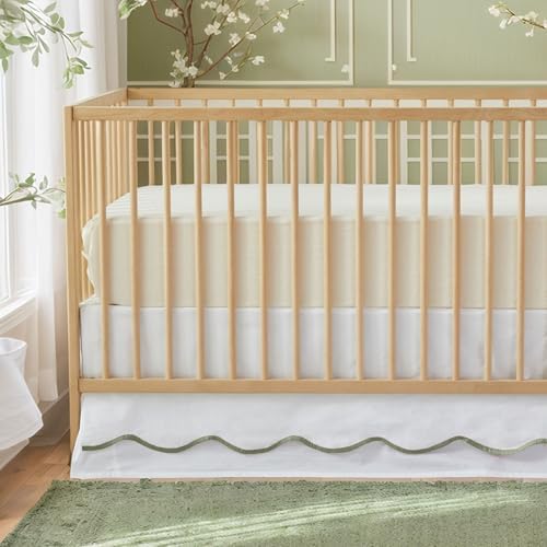 Brandream Scallop Edge Cotton Crib Skirt Toddler Bedskirt Baby Nursery Crib Bed - Image 7