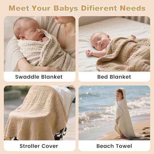 Muslin Hooded Baby Towels 2 Pack, 100% Cotton Baby Bath Towels - Image 7