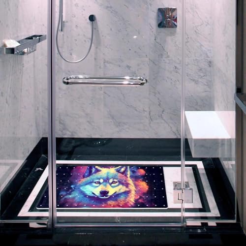 Shower Mat Non Slip 26.8 x 15.1 Inches, Wolf Nebula Bathtub Mat Shower Stall - Image 6