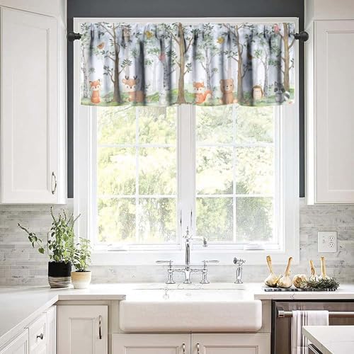 Forest Animal Valances Kids Curtains, Cute Watercolor Bear Deer Printed Rod - Image 6