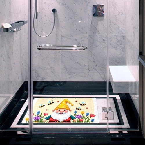 Shower Mat Non Slip 26.8 x 15.1 Inches, Spring Floral Gnome Bathtub Mat Shower - Image 5