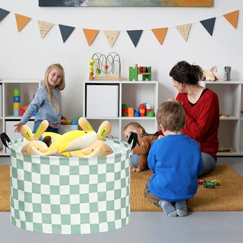 MAIZMZ Sage Checkered Storage Basket Extra Large 80L Kids Hamper Baby Laundry - Image 6