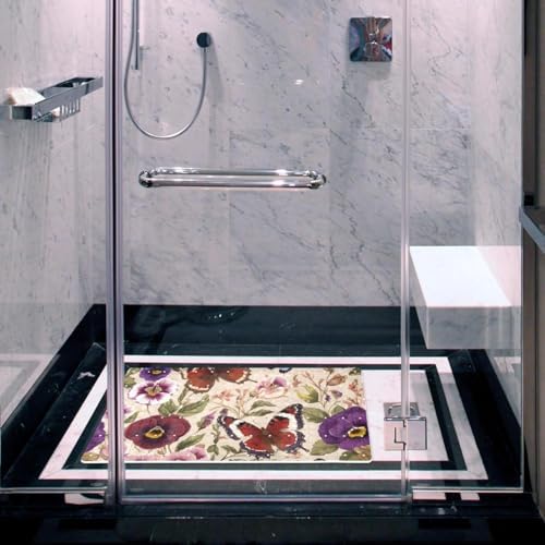 Bathtub Mat Non Slip 26.8x15.1In, Butterflies Pansies Bath Mat - Image 6