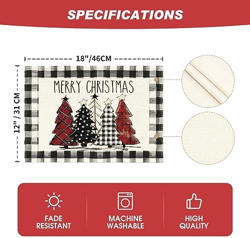 Artoid Mode Waterclor Buffalo Plaid Christmas Trees Placemats Set of 12 - Image 6