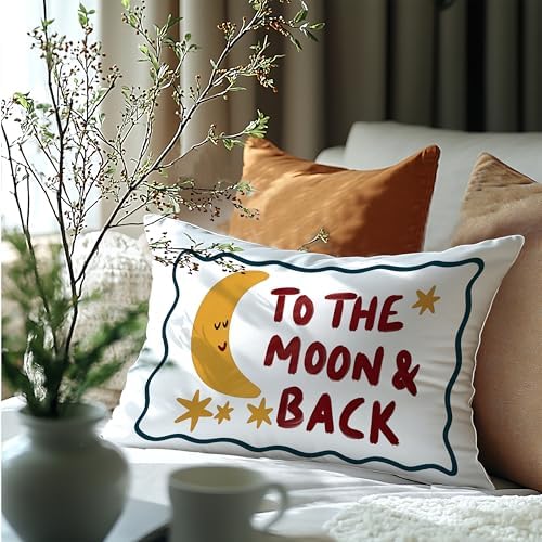 to The Moon and Back Cute Moon Pillow Cover 20x12, Whimsical Boys Girls Quote - Image 6