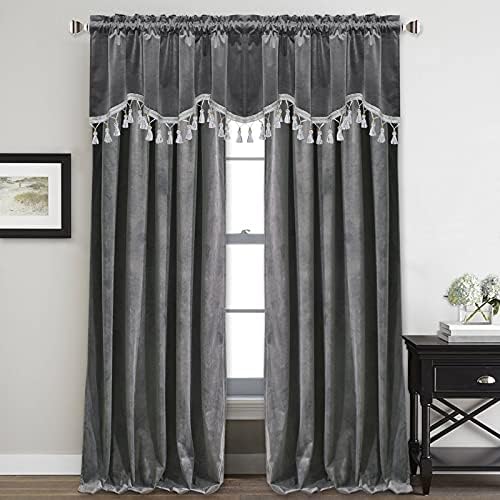 StangH Grey Tassel Velvet Valances Curtains 52x18 Inch, 2 Panels - Image 7