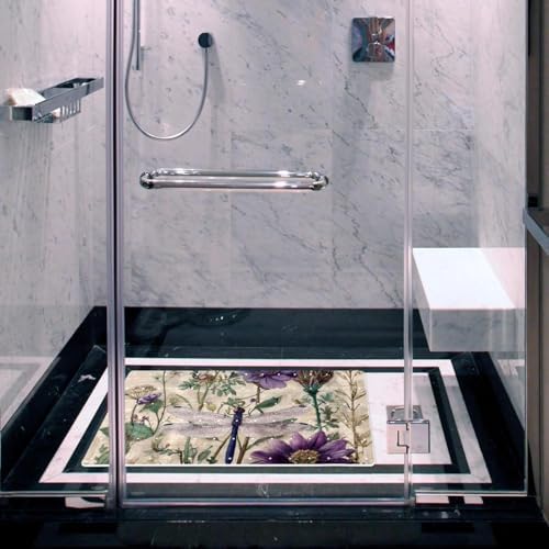 Bathtub Mat Non Slip 26.8x15.1 Inch, Dragonfly Wildflowers Shower Mat - Image 6