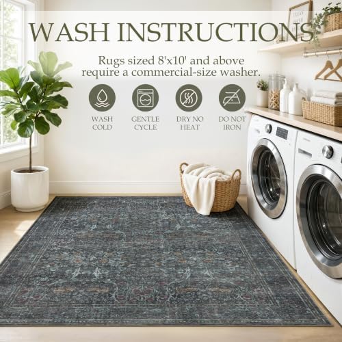 JOLLYVOGUE 3x5 Washable Rug, Vintage Floral Area Rug, Forest Green - Image 7