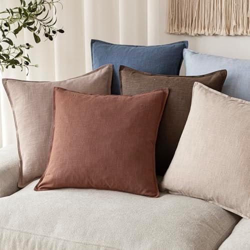 Foindtower Linen Solid Decorative Throw Pillow Covers 22x22 Inch Rust Red - Image 6