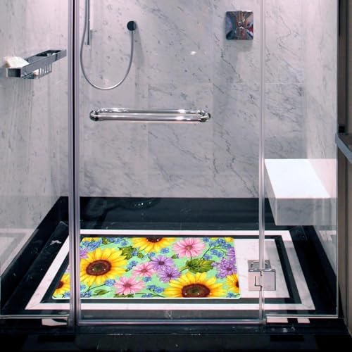 Shower Mat Non Slip 26.8 x 15.1 Inches, Sunflower Bathtub Mat Shower Stall Mats - Image 6