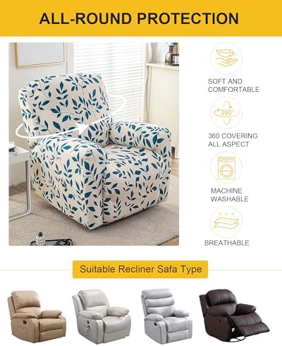 NILUOH Stretch Recliner Covers 4 Piece, Non-Slip Lazy Boy Chair Covers - Image 6