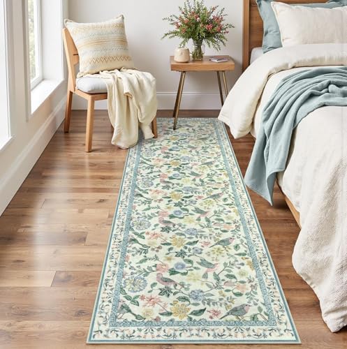 Rugalia Green Floral Runner Rug, 2x6 Washable Rug Runners - Image 6