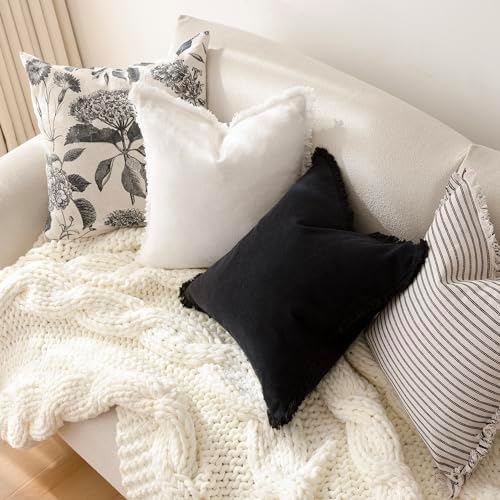 Foindtower Decorative Linen Fringe Throw Pillow Covers 16×16 Inch - Image 6