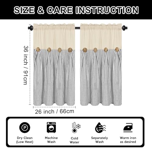 ASPMIZ Cotton Linen Farmhouse Kitchen Curtains, Boho Rustic Button Short Rod - Image 6