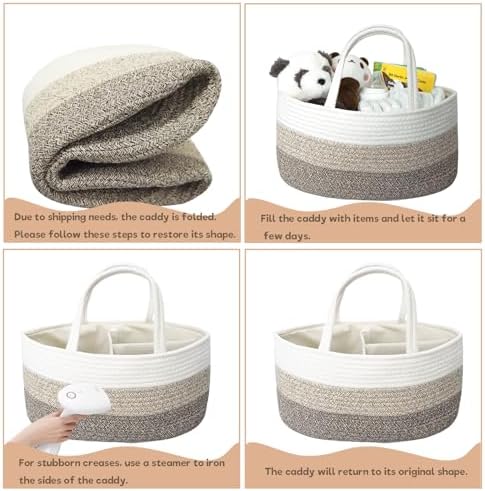 luxury little Diaper Caddy Organizer, Large Cotton Rope Nursery Baby Basket - Image 7