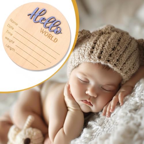 Baby Announcement Sign, Wooden Hello World Newborn Signs Birth Name Sign - Image 7