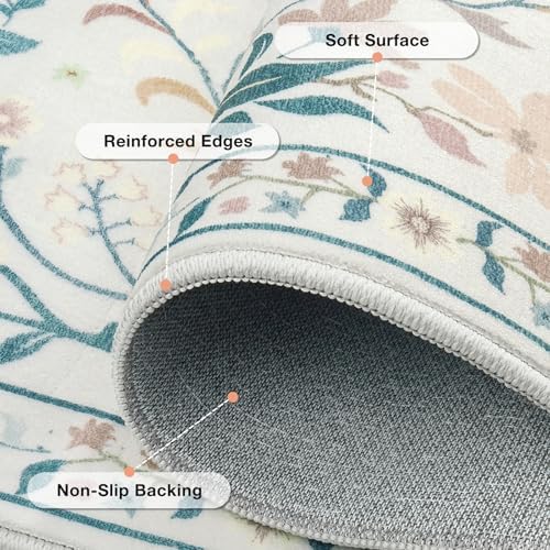 Runner Rug Washable Runners Kitchen Rugs Non Slip Neutral Floral Carpet - Image 6