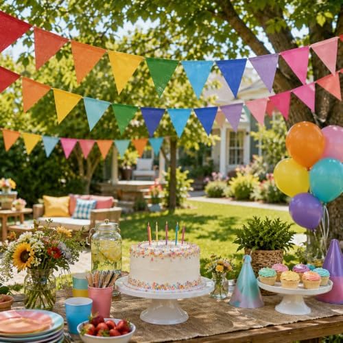 G2PLUS Pre-Strung Rainbow Pennant Banner Triangle Bunting Garland 60PCS - Image 6