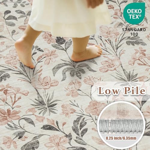 9x12 Area Rugs Boho Floral Washable Living Room Rug Neutral Carpet Bedroom - Image 6