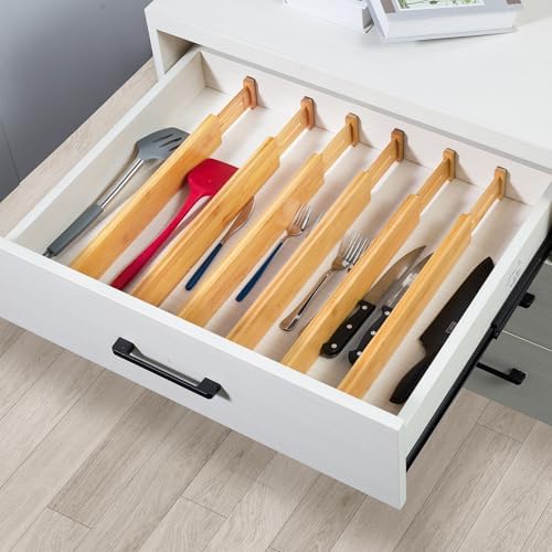 VaeFae 12-Pack Adjustable Bamboo Drawer Dividers, Expandable Drawer Organizer - Image 7
